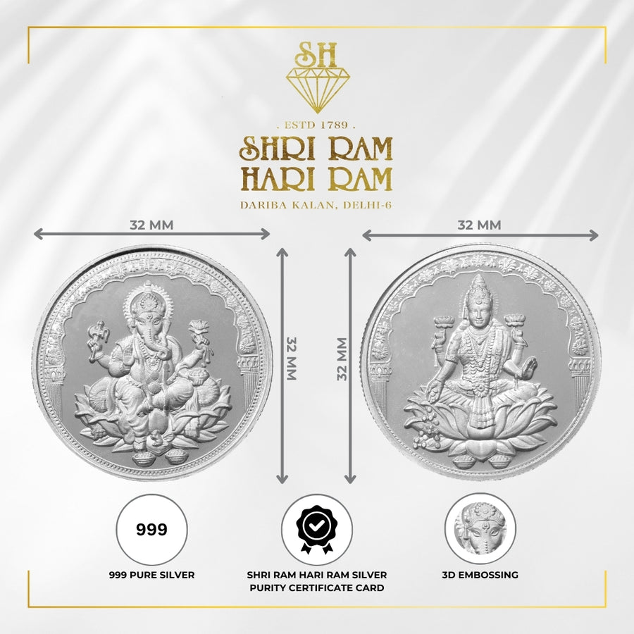 20g-Pair Goddess Laxmi & Ganesh 999 pure silver coin