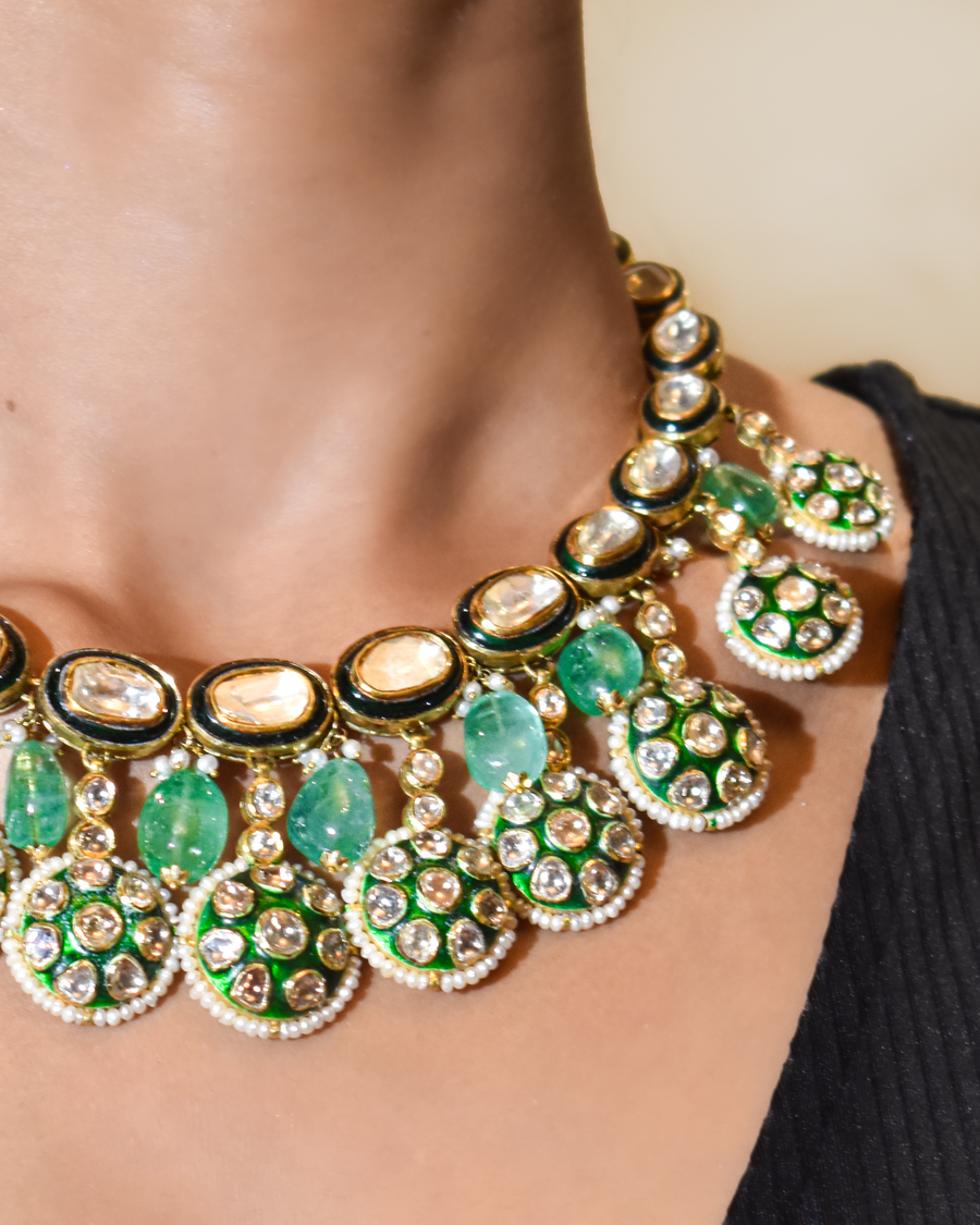 Oval Polki Emerald Necklace