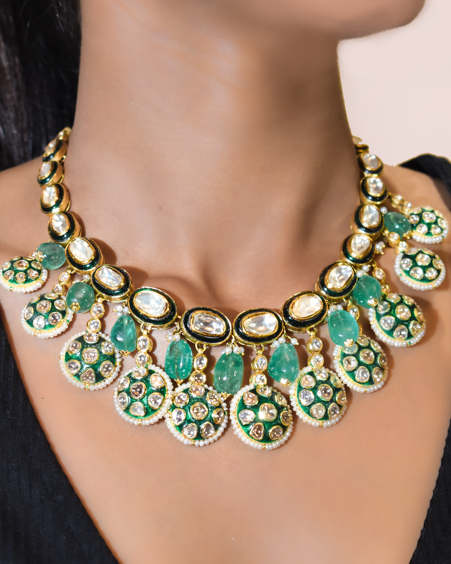 Oval Polki Emerald Necklace