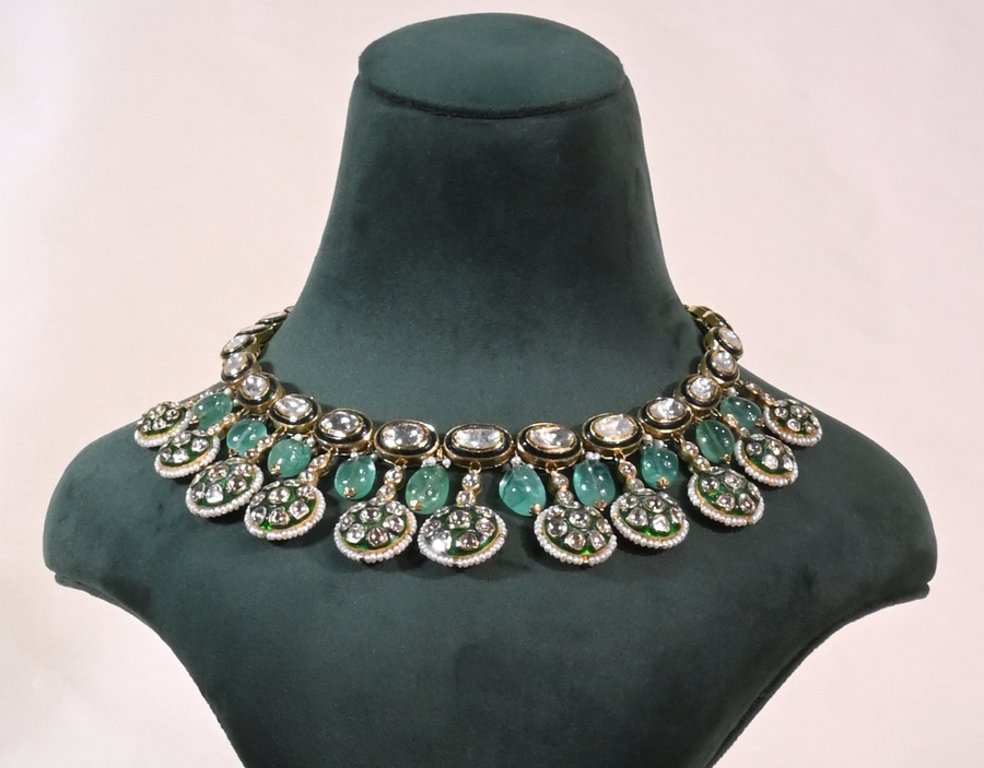 Oval Polki Emerald Necklace