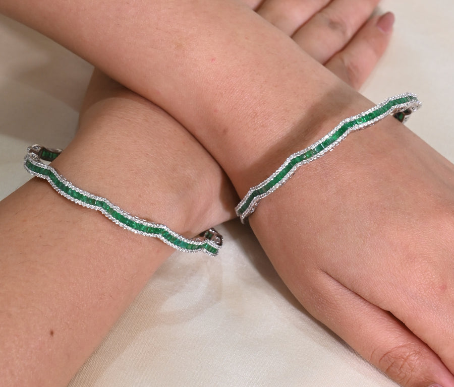 Sleek Emerald Diamond Bangles